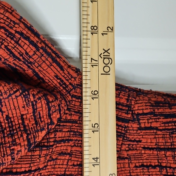 Anthropologie Ro&De Perette Frill Blouse Size XS Rust Navy Blue Textured Peplum - Picture 11 of 12